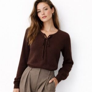 Sutton Studio Women Brown Cashmere Tie Neck Sweater M  Academia Quiet Luxury